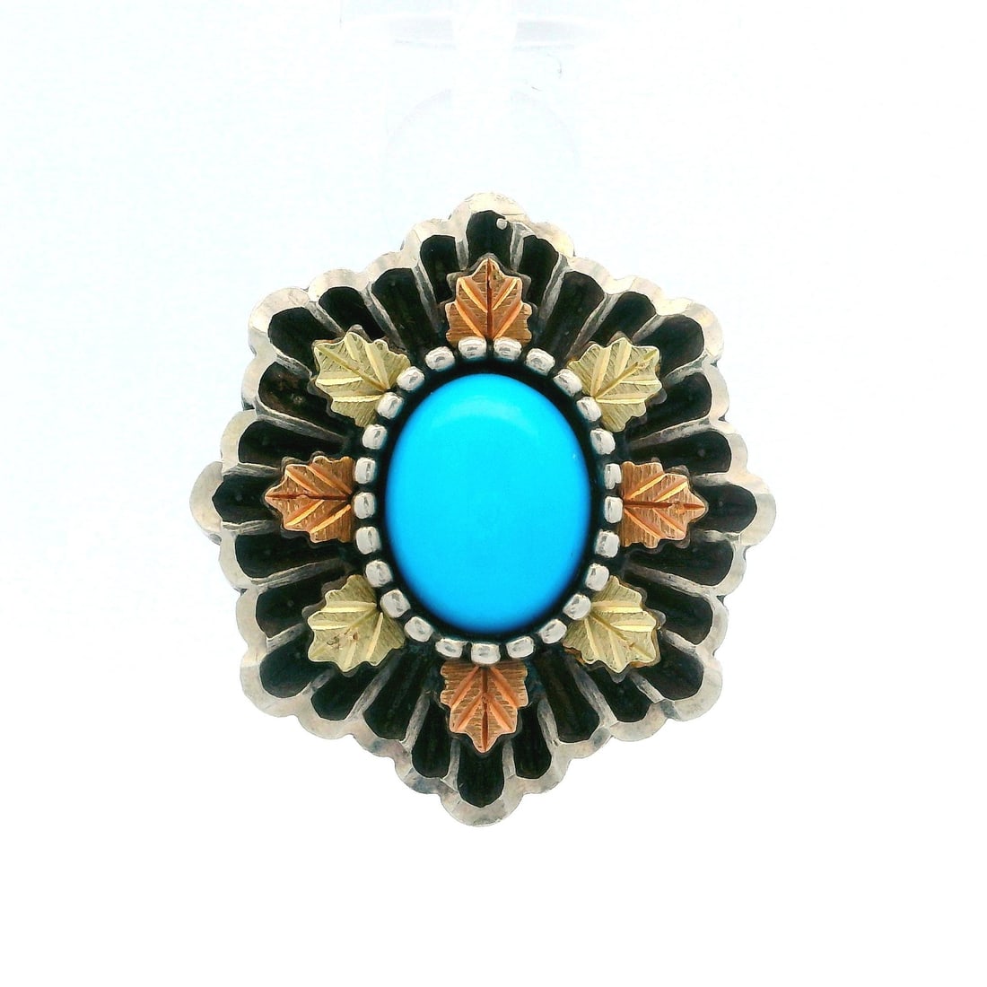 Sterling Silver Turquoise Slide Charm Pendant with 12k Gold Leaf: Sterling Silver Turquoise Slide Charm Pendant with 12k Gold Leaf This exquisite slide charm pendant features a natural, genuine oval-shaped turquoise stone in a stunning sky blue hue, set in a bezel.