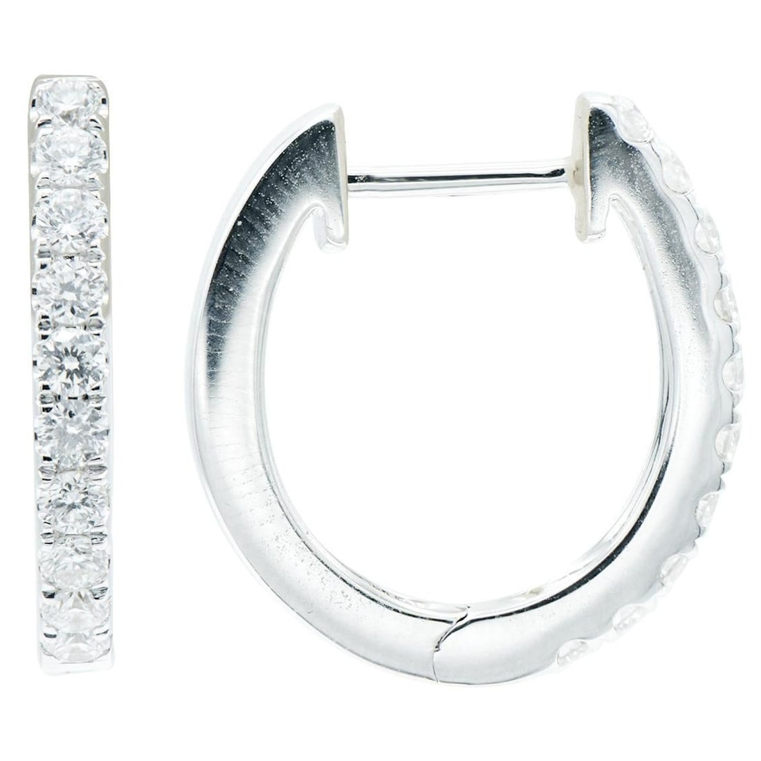 Harbor Diamonds 14K White Gold 0.82 ct Diamond Hoop Earrings: Harbor Diamonds 14K White Gold 0.82 ct Diamond Hoop Earrings Elegant and sophisticated, these Diamond Hoop Earrings are crafted from 14 karat white gold. Featuring 32 round brilliant diamonds with a t