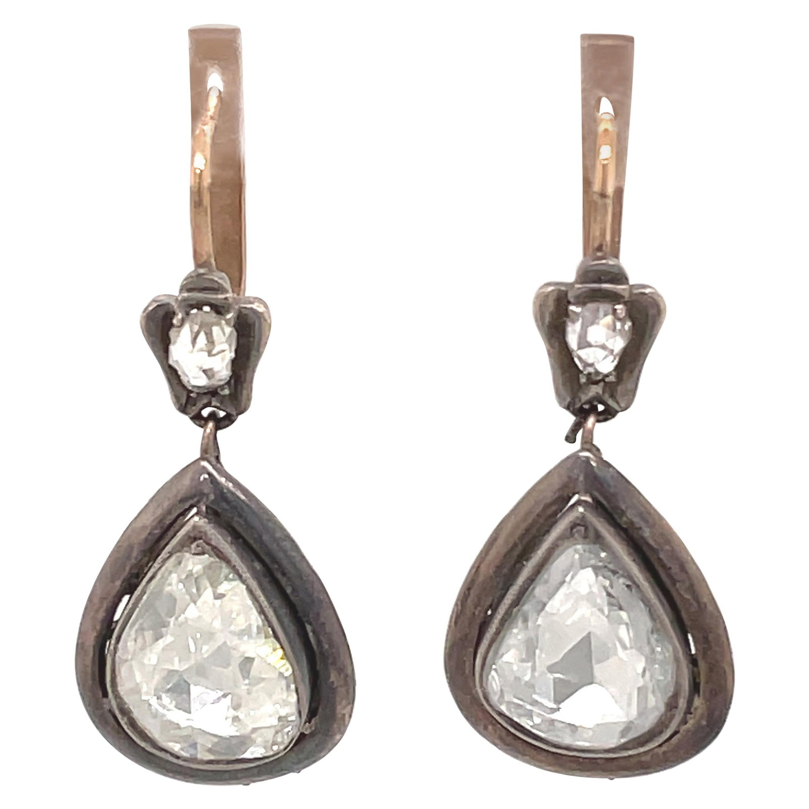 Victorian Style 5ct Pear Rose Cut Diamond Drop Earrings Silver: Victorian Style 5ct Pear Rose Cut Diamond Drop Earrings Silver These stunning vintage Victorian-inspired drop earrings are crafted in silver and feature four natural pear-shaped rose cut diamonds, tot