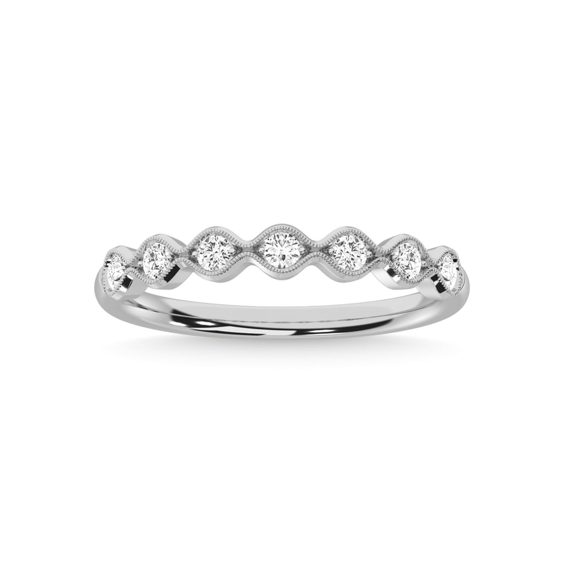 14K White Gold Diamond 1/4 Ct.Tw. Stackable Band: 14K White Gold Diamond 1/4 Ct.Tw. Stackable Band 14k White Gold Stone Color: G-h Stone Clarity: Si3 Each ring is presented in standard size 6.5. Complimentary resizing is available between sizes 510 (