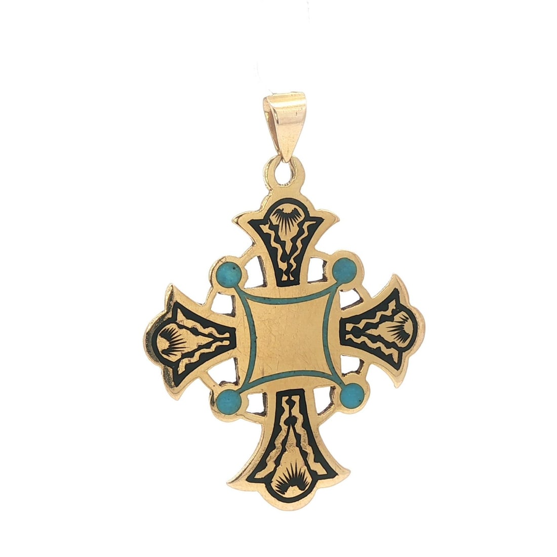 Antique Yellow Gold Enamel Orthodox Cross Pendant 16-18k: Antique Yellow Gold Enamel Orthodox Cross Pendant 16-18k This exquisite antique Orthodox cross pendant is crafted from solid 16-18k yellow gold, enhanced with intricate black and blue enamel work. The
