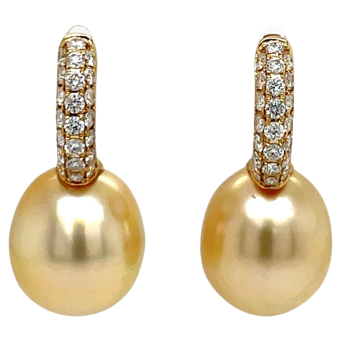 Harbor Diamonds 18K Gold Pearl Diamond Drop Earrings 0.78ct Contemporary: Harbor Diamonds 18K Gold Pearl Diamond Drop Earrings 0.78ct Contemporary Elevate your elegance with these stunning Golden South Sea Pearl Three Row Diamond Drop Earrings. Crafted from 18 karat yellow