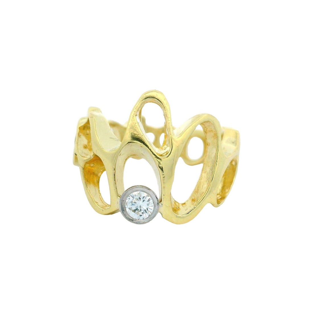 Vintage 18K Yellow Gold 0.18ct Diamond Free Form Band Ring: Vintage 18K Yellow Gold 0.18ct Diamond Free Form Band Ring This exquisite vintage band ring features an abstract free form design crafted from solid 18 karat yellow gold. The ring showcases a stunning