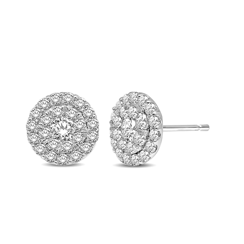 14K White Gold 1/2 Ct.tw Invisible Diamond Stud Earrings: 14K White Gold 1/2 Ct.tw Invisible Diamond Stud Earrings Fashioned in cool 14K white gold, each Earrings features a stepped composite of 1/2 Ct.Tw. shimmering diamonds wrapped in a double diamond-line