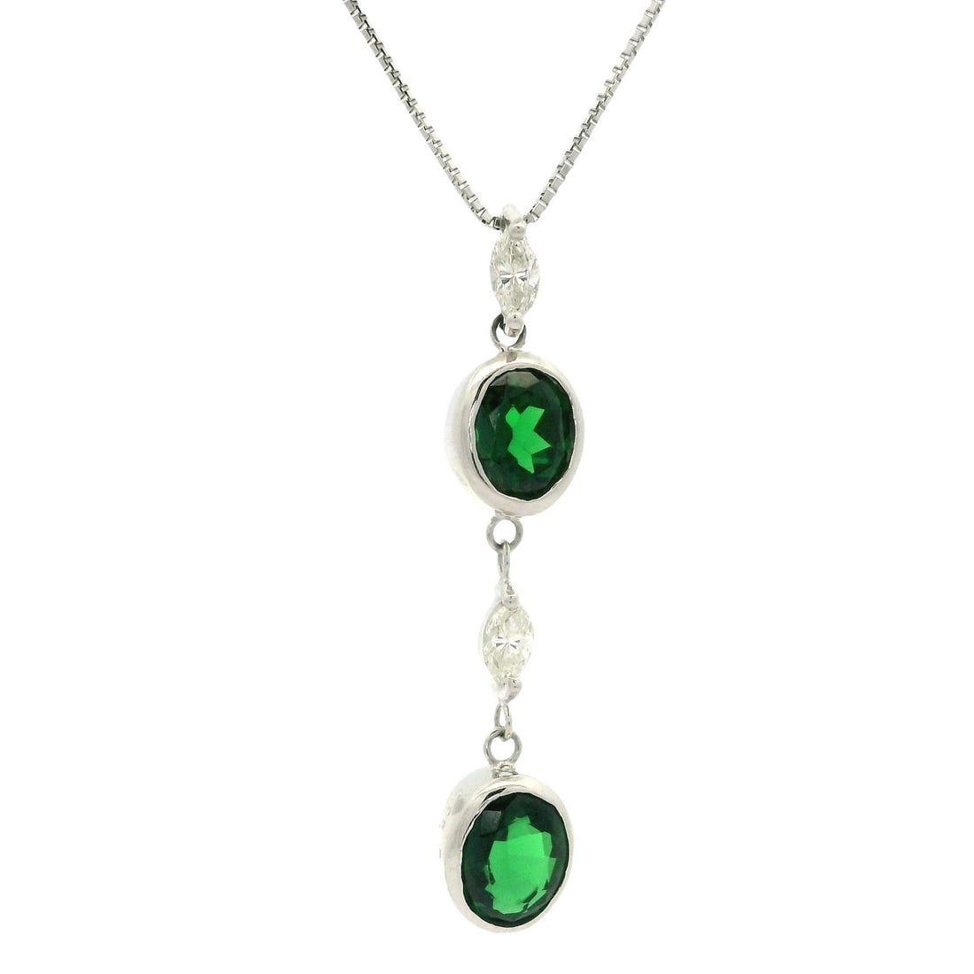 Platinum 2.29ctw Tsavorite Diamond Long Drop Adjustable Necklace: Platinum 2.29ctw Tsavorite Diamond Long Drop Adjustable Necklace This stunning adjustable necklace features a long drop lariat design crafted from solid platinum. The necklace showcases two natural ge