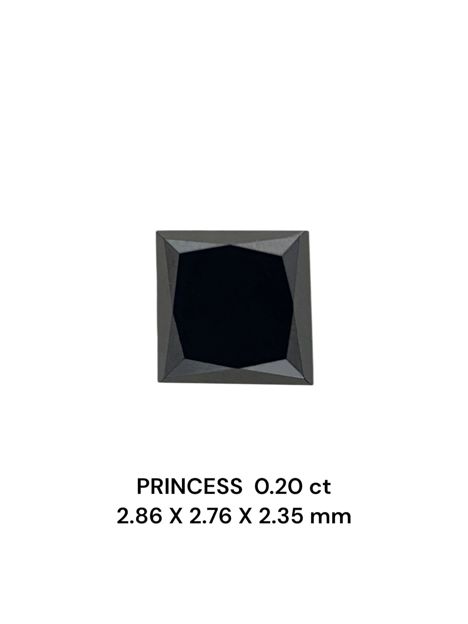 Loose Diamond - PRINCESS 0.2ct Fancy Black VVS2: Loose Diamond - PRINCESS 0.2ct Fancy Black VVS2 Source: Natural Shape: PRINCESS Carats: 0.2 Color: Fancy Black Certification: NONE PLEASE NOTE: Framed, Large, or heavy items do not have shipping costs