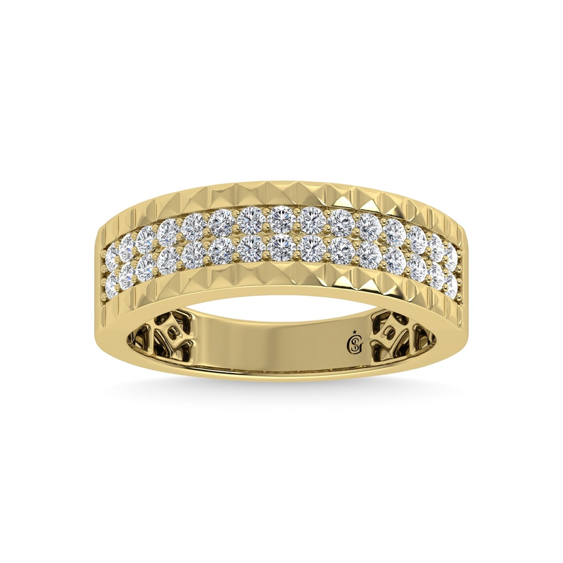 14K Yellow Gold Diamond 1/2 Ct.Tw. Mens Band: 14K Yellow Gold Diamond 1/2 Ct.Tw. Mens Band 14k Yellow Gold Stone Color: G-h Stone Clarity: I1-i2 Each ring is presented in standard size 6.5. Complimentary resizing is available between sizes 510 (i