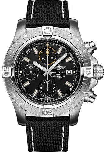 Breitling Avenger Chronograph A13317101B1X1 Black Dial Leather Strap Watch With Card: Breitling Avenger Chronograph A13317101B1X1 Black Dial Leather Strap Watch With Card This Breitling Avenger Chronograph features a black dial and a rotating bezel, complemented by a leather strap. The