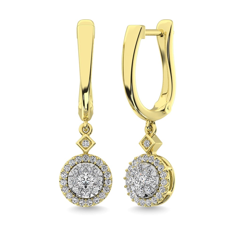 Diamond 1/2 Ct.Tw. ClusterDanglers Earrings in 10K Yellow Gold: Diamond 1/2 Ct.Tw. ClusterDanglers Earrings in 10K Yellow Gold 10k Yellow Gold Stone Color: G-h Stone Clarity: I1 PLEASE NOTE: Framed, Large, or heavy items do not have shipping costs included. The ex