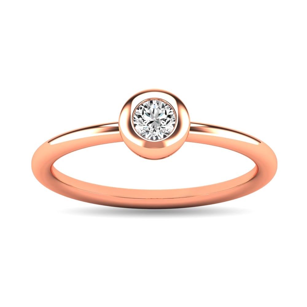 Diamond 1/10 Ct.tw Bezel Set Ring in 10K Rose Gold: Diamond 1/10 Ct.tw Bezel Set Ring in 10K Rose Gold 10k Rose Gold Stone Color: G-h Stone Clarity: I2 Each ring is presented in standard size 6.5. Complimentary resizing is available between sizes 510 (