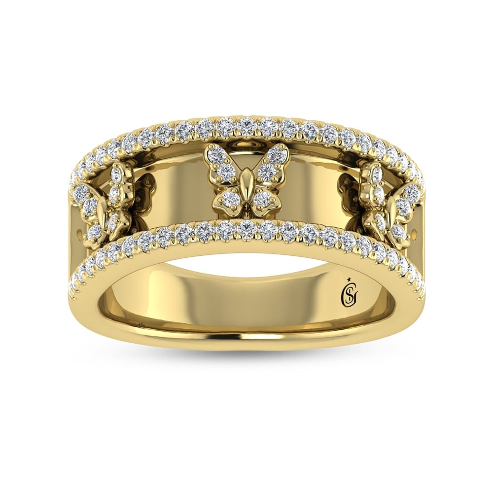 14K Yellow Gold Diamond 1/3 Ct.Tw. Butterfly Fashion Ring: 14K Yellow Gold Diamond 1/3 Ct.Tw. Butterfly Fashion Ring 14k Yellow Gold Stone Color: G-h Stone Clarity: Si1 Each ring is presented in standard size 6.5. Complimentary resizing is available between s