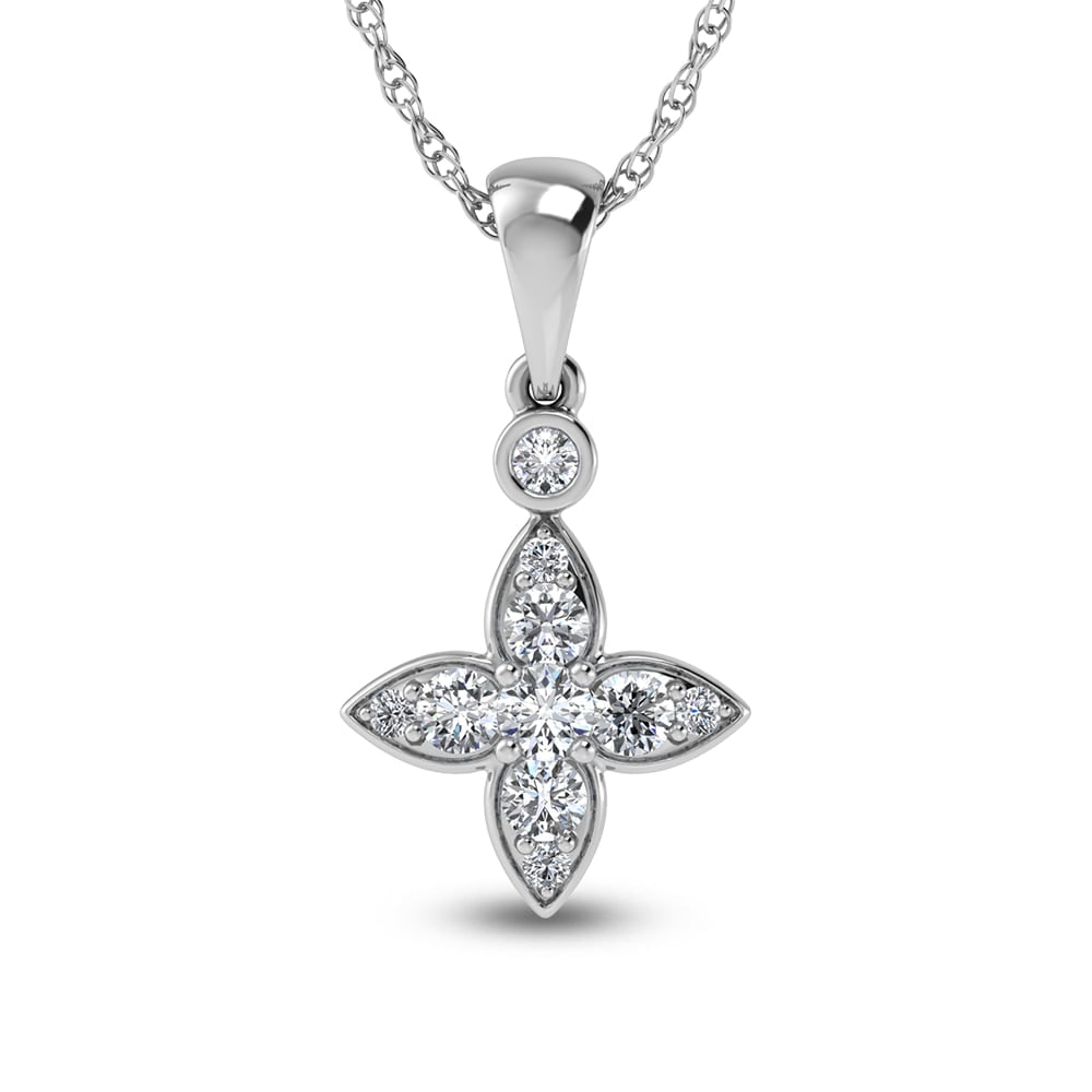 14K White Gold Diamond 1/2 Ct.Tw. Fashion Pendant: 14K White Gold Diamond 1/2 Ct.Tw. Fashion Pendant 14k White Gold Stone Color: G-h Stone Clarity: Si2 Unless otherwise specified, pendants that include a chain are paired with our standard 18-inch leng