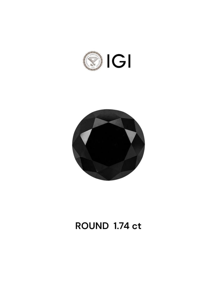 Loose Diamond - ROUND 1.74ct Black: Loose Diamond - ROUND 1.74ct Black Source: Natural Shape: ROUND Carats: 1.74 Color: Black Certification: IGI Video: