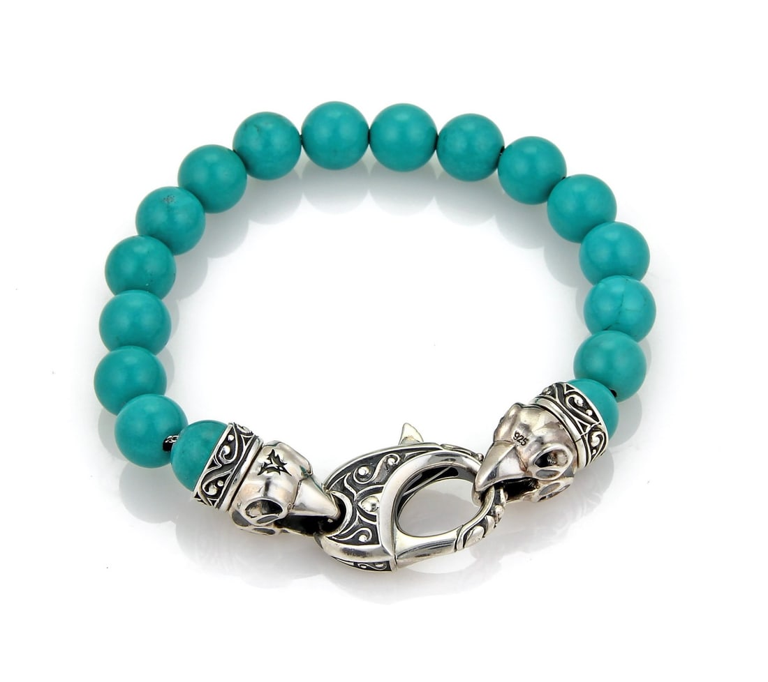9 Inch Sterling Silver Beaded Bracelet with 10mm Turquoise by Stephen Webster (1 of 4)
