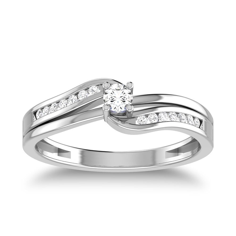 10K White Gold 1/5 Ct.Tw. Diamond Fashion Ring: 10K White Gold 1/5 Ct.Tw. Diamond Fashion Ring This stunning ring is available in 10K White Gold. There are 15 round diamonds with a total carat weight of 1/5 Ct.Tw. set in a Prong setting. 10k White