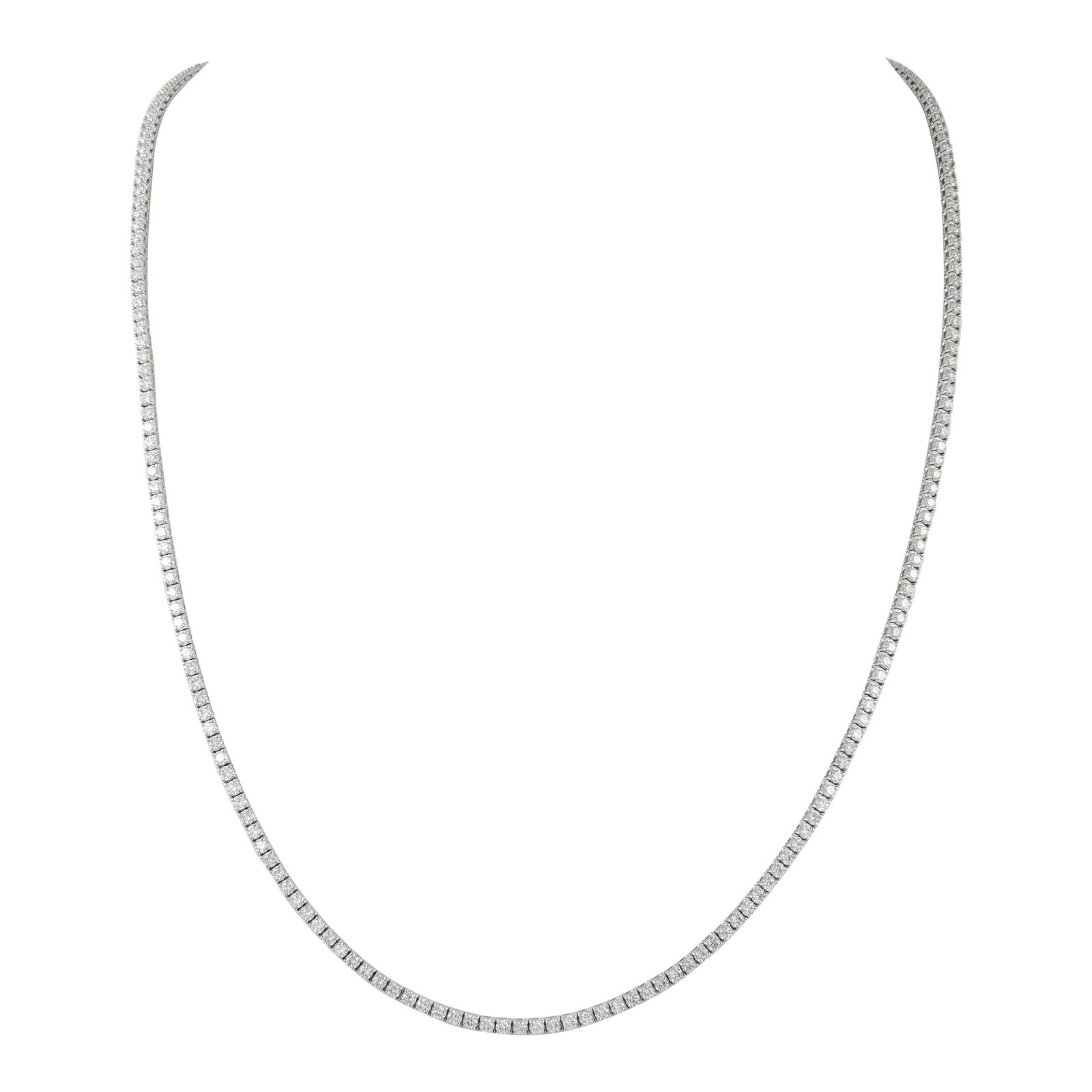 16.68ct Diamond Tennis Necklace 14k White Gold 22in: 16.68ct Diamond Tennis Necklace 14k White Gold 22in This stunning 16.68ct diamond tennis necklace features an elegant design crafted from 14k white gold. The necklace showcases approximately 16.68 car