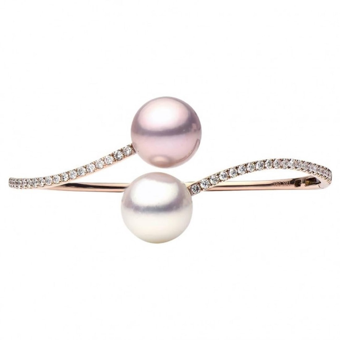 Harbor Diamonds 18K Rose Gold Bypass Bracelet with South Sea Pearls and Diamonds: Harbor Diamonds 18K Rose Gold Bypass Bracelet with South Sea Pearls and Diamonds This stunning 18K rose gold bypass bangle bracelet showcases two exquisite South Sea Freshwater Cultured pearls, each m