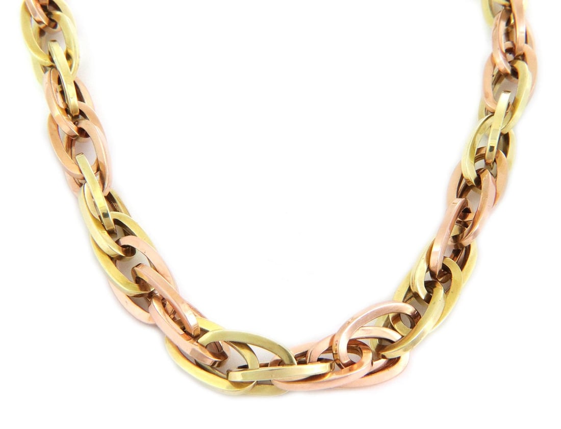 Elegant 14k Rose Yellow Gold Double Oval Link Chain Necklace 16 inches: Elegant 14k Rose Yellow Gold Double Oval Link Chain Necklace 16 inches Elevate your style with this elegant 14k Rose and Yellow Gold Double Oval Link Chain Necklace. Crafted from high-quality 14k gold
