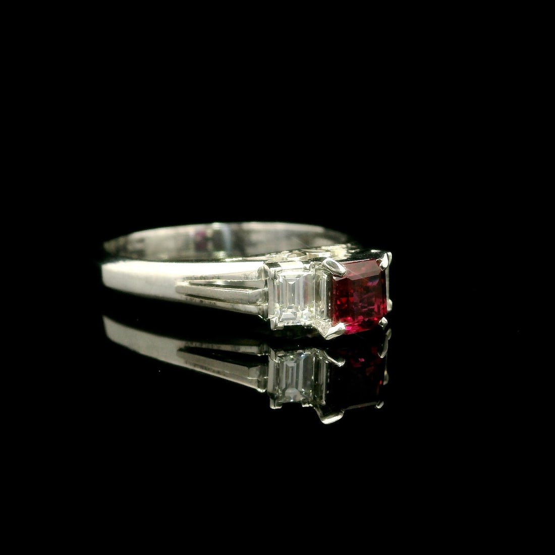 Platinum 0.92ct Square Ruby Ring with Baguette Diamonds - 11