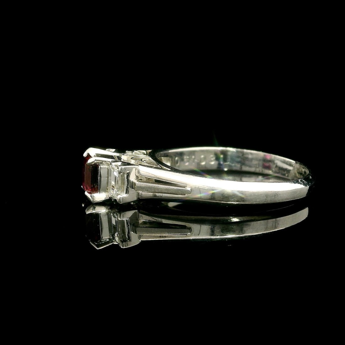 Platinum 0.92ct Square Ruby Ring with Baguette Diamonds - 13
