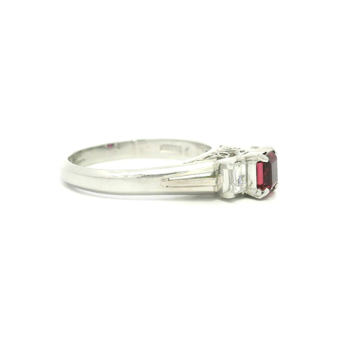 Platinum 0.92ct Square Ruby Ring with Baguette Diamonds - 6