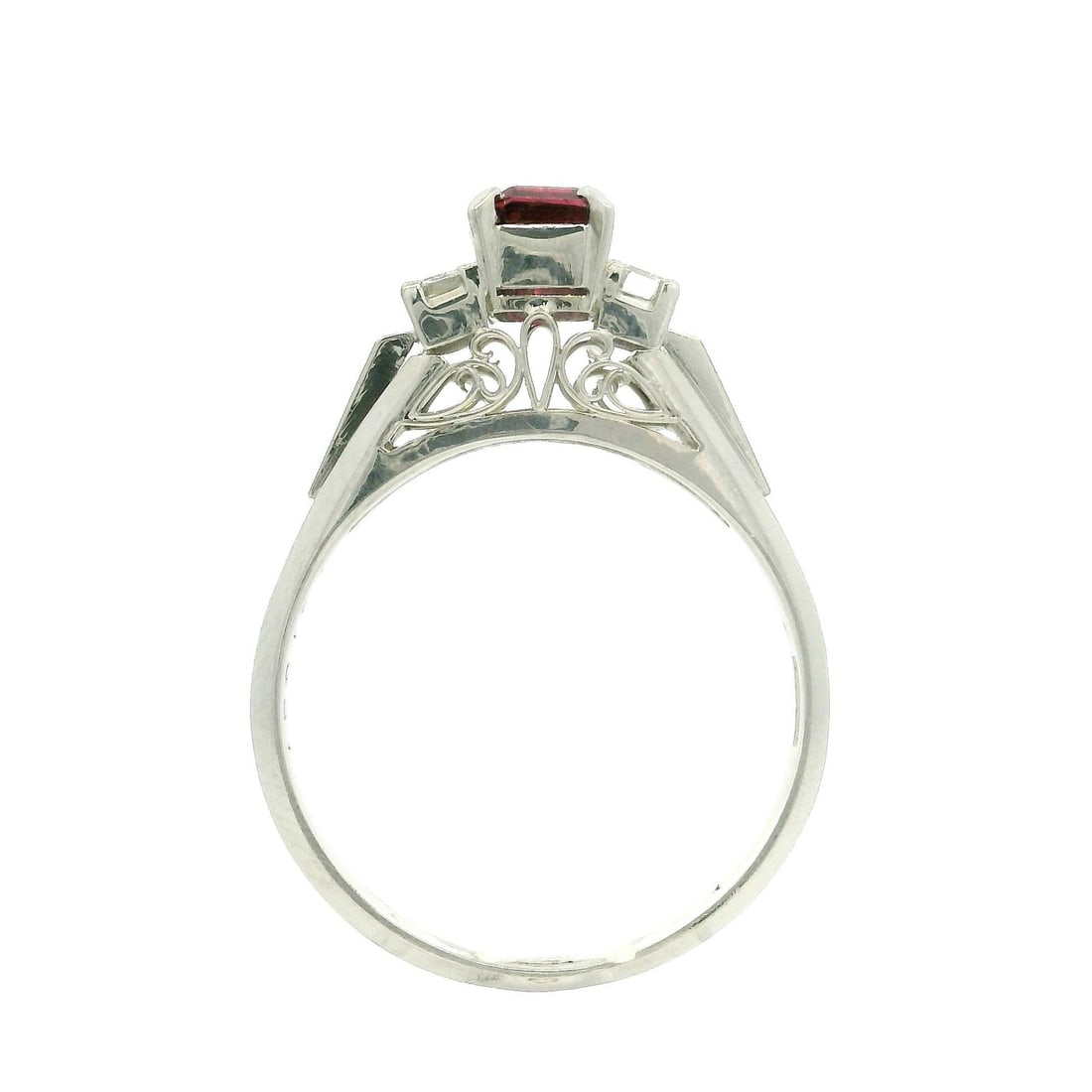 Platinum 0.92ct Square Ruby Ring with Baguette Diamonds - 9