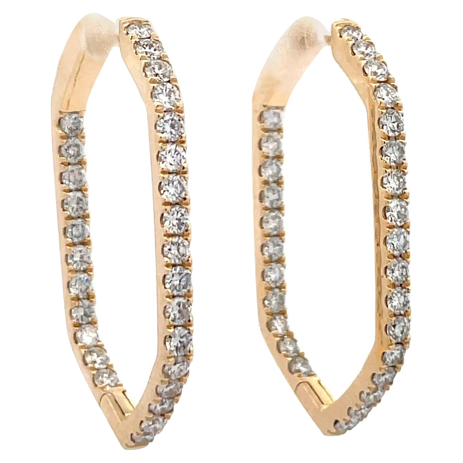 Harbor Diamonds 14K Yellow Gold Diamond Hoop Earrings 1.95 Carats: Harbor Diamonds 14K Yellow Gold Diamond Hoop Earrings 1.95 Carats Elevate your style with these stunning Diamond Hexagon Motif Hoop Earrings, crafted from luxurious 14 karat yellow gold. Each earring