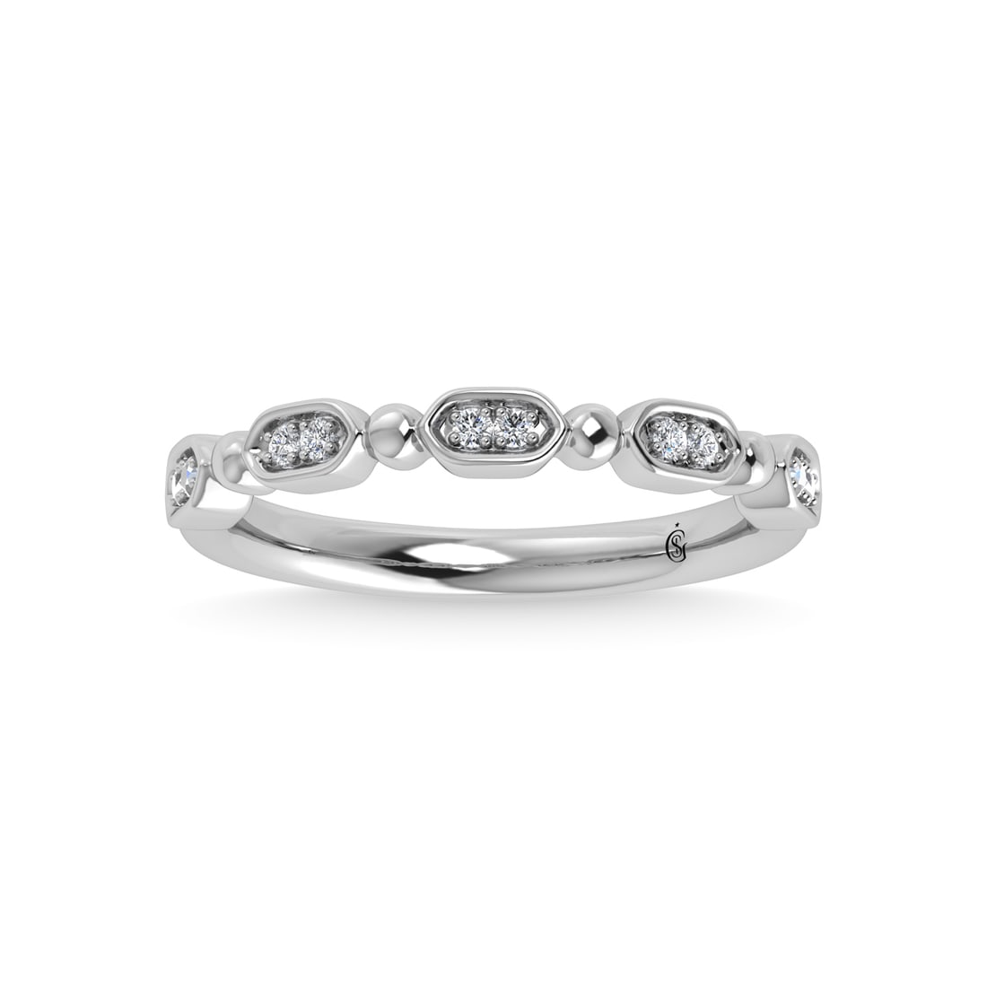 10K White Gold Diamond 1/20 Ct.Tw. Stackable Band: 10K White Gold Diamond 1/20 Ct.Tw. Stackable Band 10k White Gold Stone Color: G-h Stone Clarity: Si3 Each ring is presented in standard size 6.5. Complimentary resizing is available between sizes 510