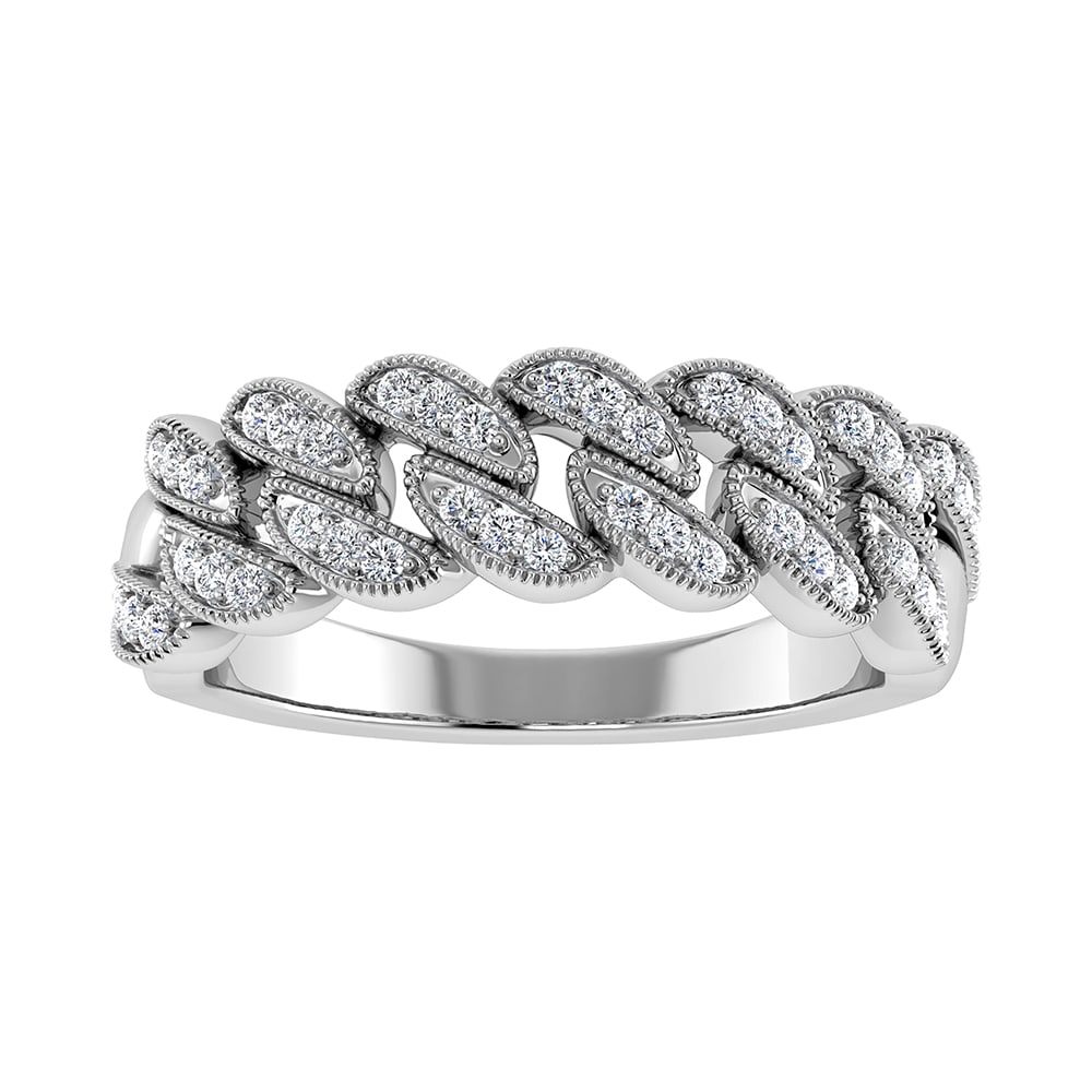 14K White Gold 1/5 Ct.Tw. Diamond Cuban Style Band: 14K White Gold 1/5 Ct.Tw. Diamond Cuban Style Band 14k White Gold Stone Color: G-h Stone Clarity: I1 Each ring is presented in standard size 6.5. Complimentary resizing is available between sizes 510