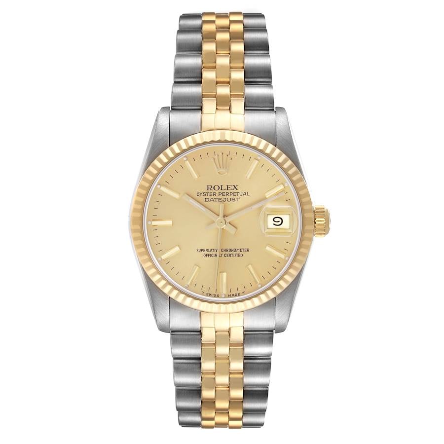 Ladies Datejust Ref 68273 Champagne Stick Dial D-Link Jubilee Bracelet Watch: Ladies Datejust Ref 68273 Champagne Stick Dial D-Link Jubilee Bracelet Watch This ladies Rolex Datejust features a champagne stick dial complemented by a fluted bezel and a D-Link Jubilee bracelet. Th