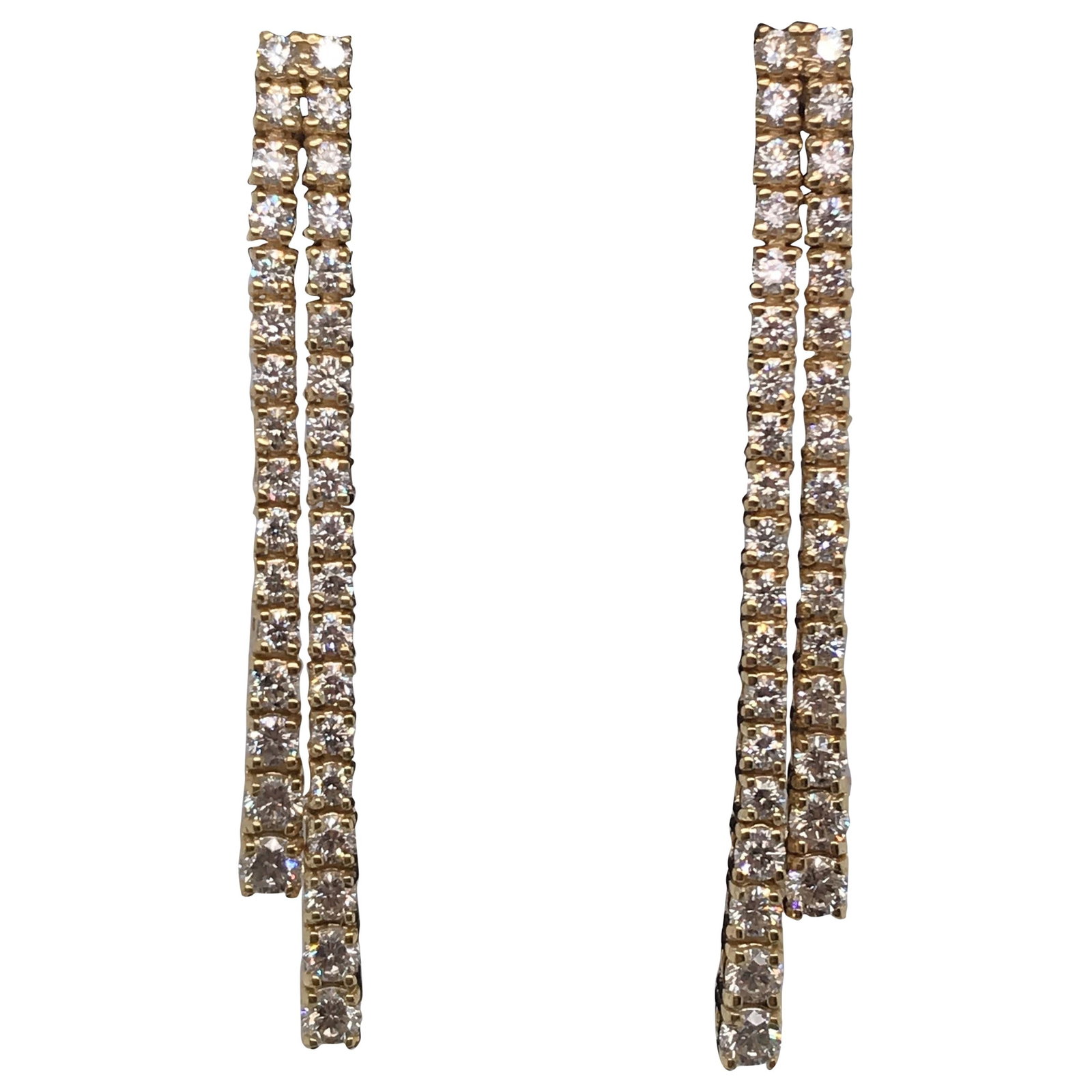 Harbor Diamonds Double-Row Diamond Drop Earrings 1.52 Carat 14K Yellow Gold: Harbor Diamonds Double-Row Diamond Drop Earrings 1.52 Carat 14K Yellow Gold These exquisite double-row diamond drop earrings are crafted from 14K yellow gold, showcasing a stunning total of 70 round b