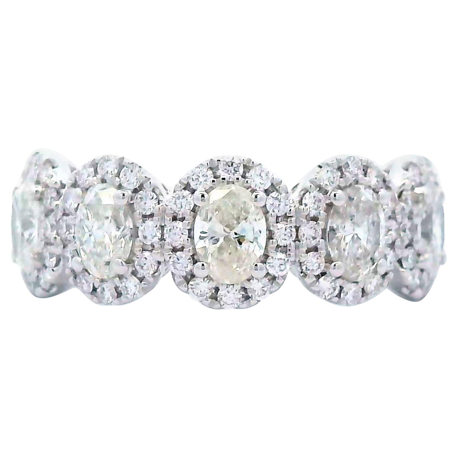 1.64ct Oval Diamond Half Eternity Band 18k White Gold: 1.64ct Oval Diamond Half Eternity Band 18k White Gold This exquisite half eternity band features a stunning arrangement of oval cut diamonds, totaling 1.64 carats, set in luxurious 18k white gold. The