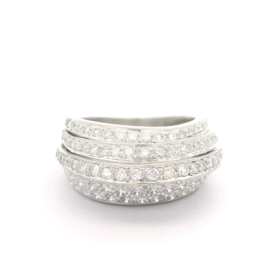 Vintage Platinum 1.25ctw Diamond Pave Cocktail Band Ring: Vintage Platinum 1.25ctw Diamond Pave Cocktail Band Ring This vintage cocktail band ring showcases a stunning display of natural genuine diamonds, featuring a total carat weight of approximately 1.25c