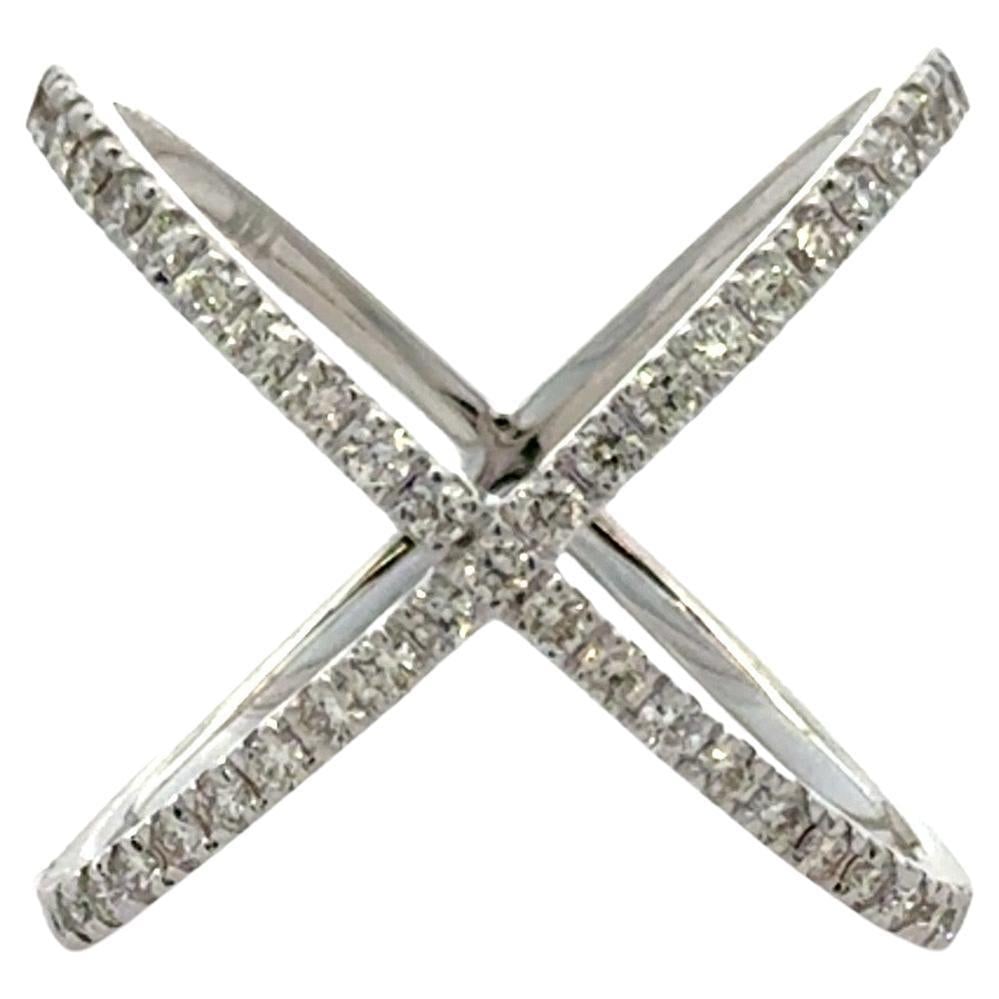 Reversible X Design 14k White Gold Diamond Ring 0.57ct Size 6.5: Reversible X Design 14k White Gold Diamond Ring 0.57ct Size 6.5 This 14K white gold X ring features a unique reversible design, allowing it to be worn two ways. Set with 41 round cut diamonds totaling