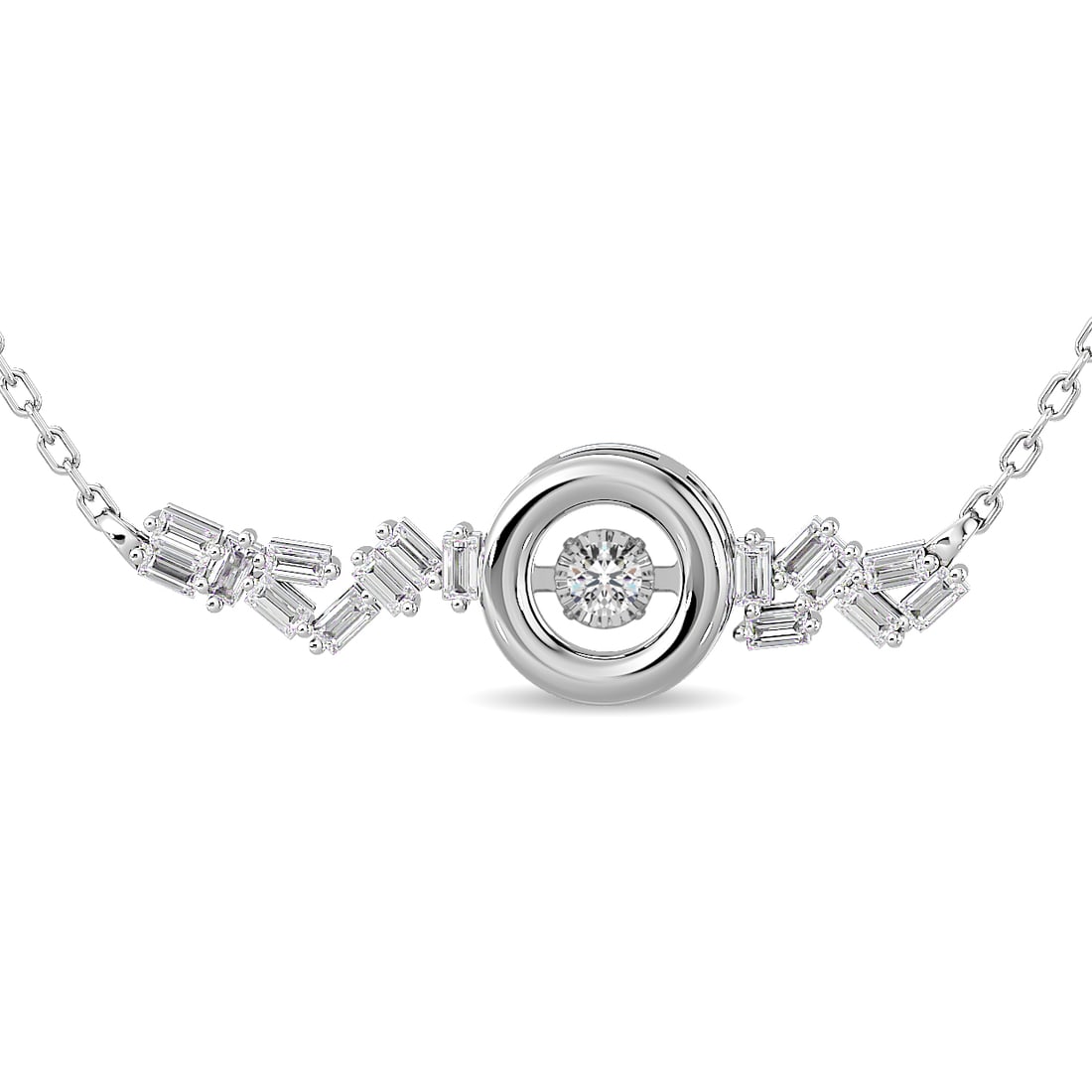 Diamond 1/8 Ct.Tw. Fashion Necklace in 10K White Gold: Diamond 1/8 Ct.Tw. Fashion Necklace in 10K White Gold 10k White Gold Stone Color: G-h Stone Clarity: I1 Unless otherwise specified, pendants that include a chain are paired with our standard 18-inch l