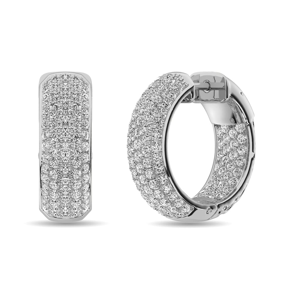 Diamond 3 1/8 Ct.tw Hoop Earrings in 14K White Gold: Diamond 3 1/8 Ct.tw Hoop Earrings in 14K White Gold Diamond 3 1/8 Ct.Tw. Hoop Earrings in 14K White Gold 14k White Gold Stone Color: G-h Stone Clarity: I1 PLEASE NOTE: Framed, Large, or heavy items do