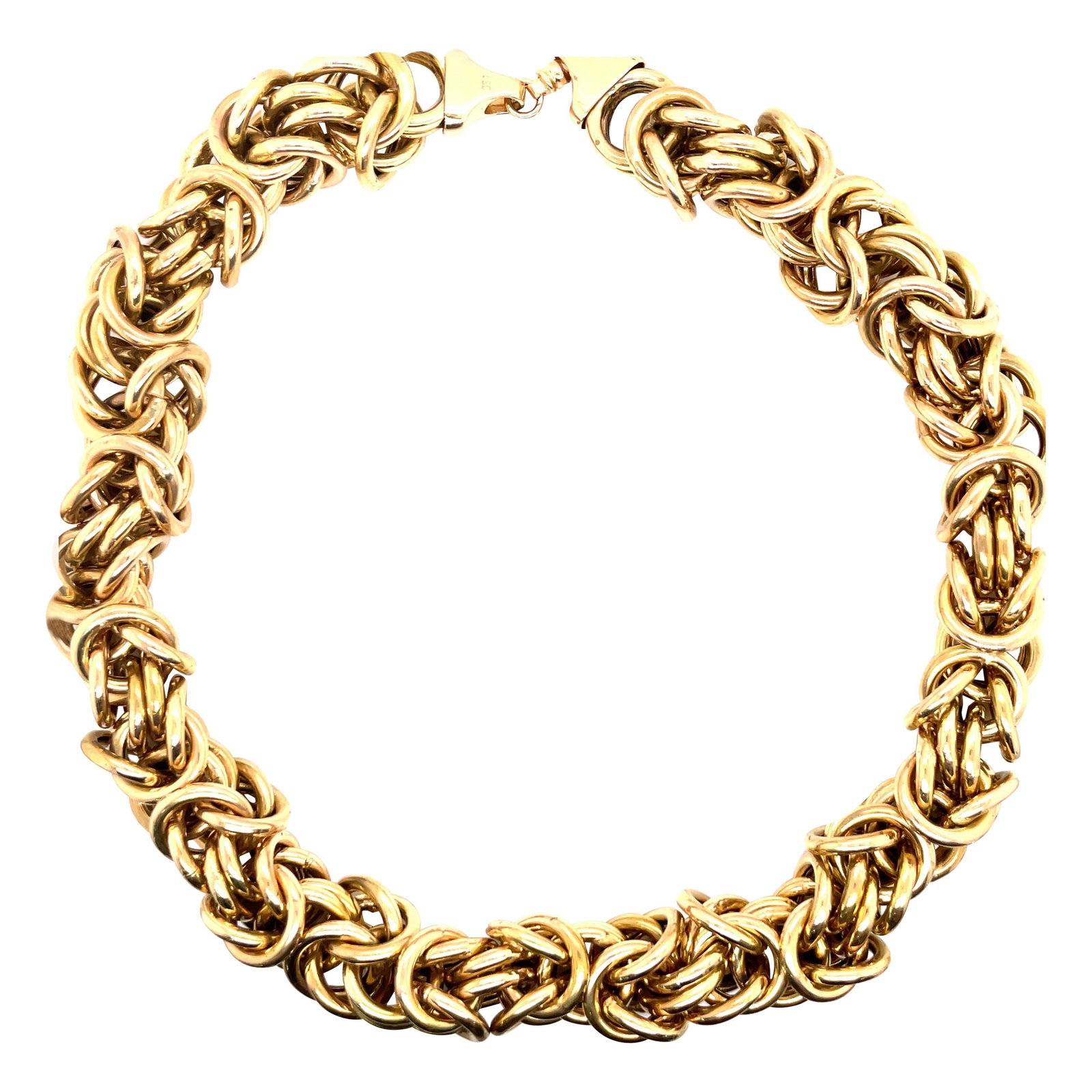Harbor Diamonds 14K Yellow Gold Byzantine Necklace 17.5 Inches 105.6 Grams: Harbor Diamonds 14K Yellow Gold Byzantine Necklace 17.5 Inches 105.6 Grams This exquisite 14 Karat Yellow Gold Byzantine Style Necklace features a stunning contemporary design with wide Byzantine link