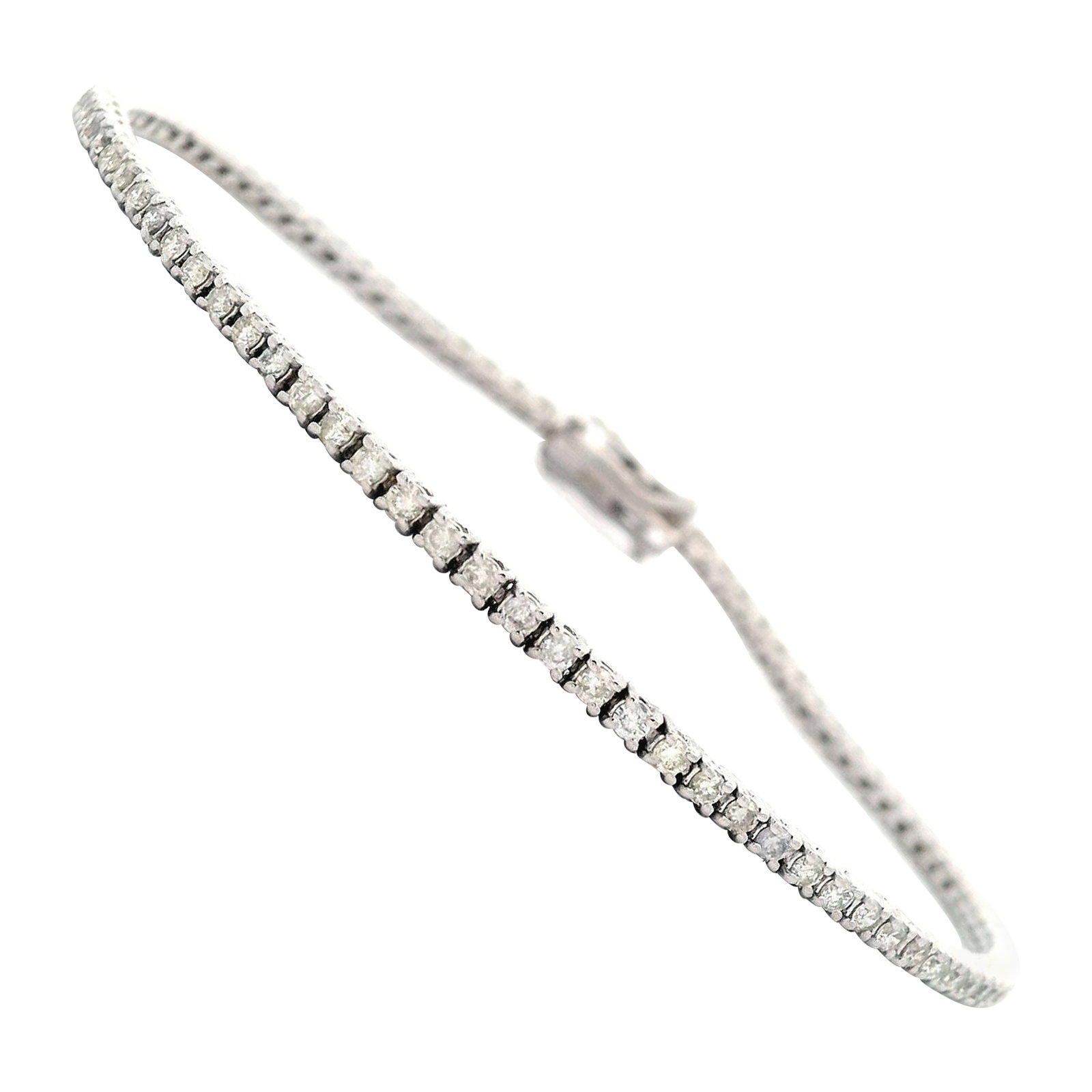 1.28ct Diamond Tennis Bracelet 18K White Gold Contemporary Design: 1.28ct Diamond Tennis Bracelet 18K White Gold Contemporary Design This exquisite 1.28ct diamond tennis bracelet is crafted in luxurious 18-karat white gold, showcasing a total of 90 round brilliant di