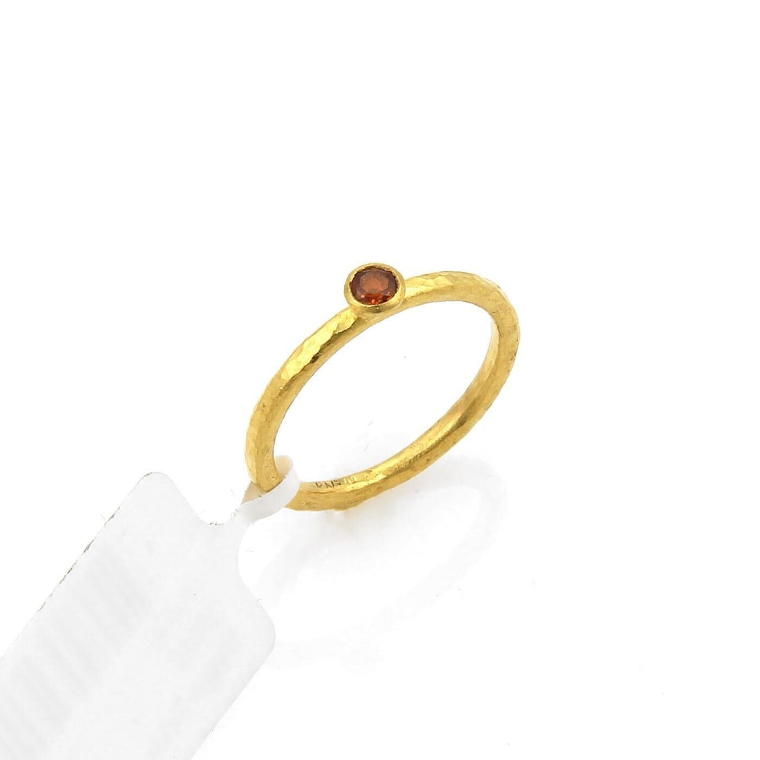 Skittle Design 24k Gold Hammered Ring with Spessartite by Gurhan Size 5: Skittle Design 24k Gold Hammered Ring with Spessartite by Gurhan Size 5 This Gurhan Skittle ring is crafted from 24k gold and features a hammer-finished texture for added depth. The ring is set with a