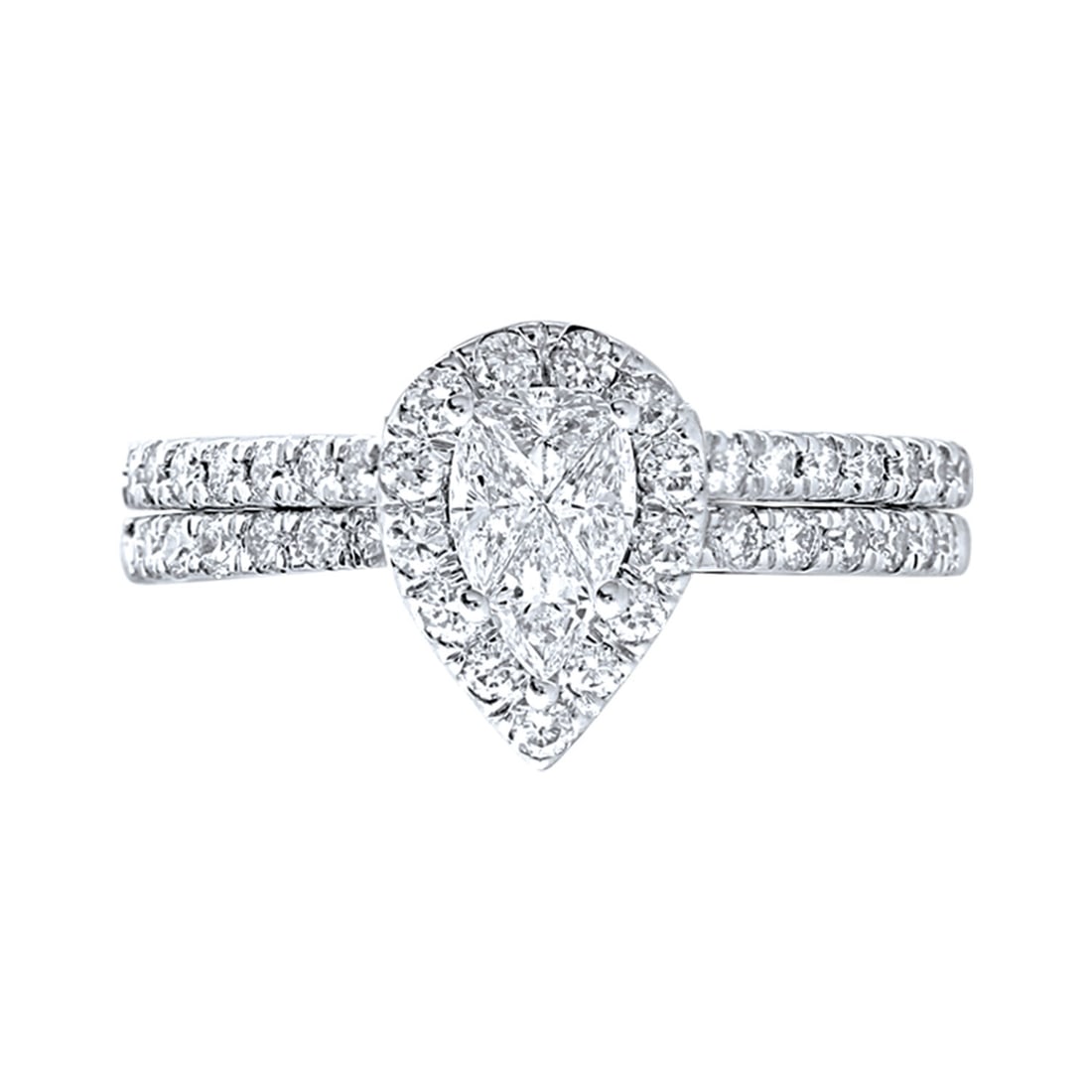 Lovecuts 14K White Gold 1 Ct.Tw. Diamond Bridal Ring: Lovecuts 14K White Gold 1 Ct.Tw. Diamond Bridal Ring This eye-catching Bridal ring is available in 14K White Gold. There are 48 round diamonds with a total carat weight of 1 Ct.Tw. set in a micro pron