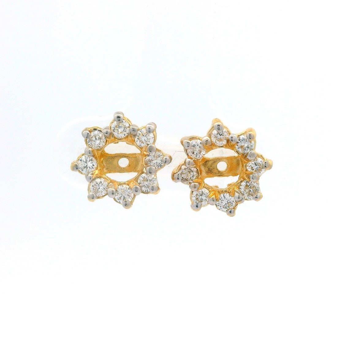 Estate 14k Yellow Gold 0.35ctw Diamond Halo Stud Earring Jackets: Estate 14k Yellow Gold 0.35ctw Diamond Halo Stud Earring Jackets Elevate your jewelry collection with these stunning estate stud earring jackets crafted from solid 14k yellow gold. Featuring a total c