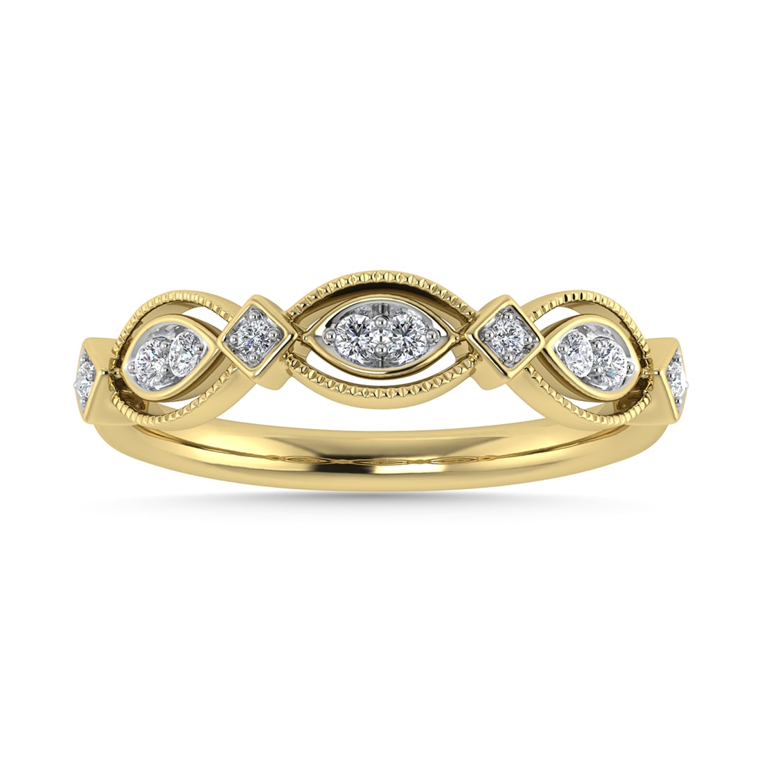 Diamond 1/6 Ct.Tw. Stack Band in 14K Yellow Gold: Diamond 1/6 Ct.Tw. Stack Band in 14K Yellow Gold 14k Yellow Gold Stone Color: G-h Stone Clarity: I1 Each ring is presented in standard size 6.5. Complimentary resizing is available between sizes 510 (
