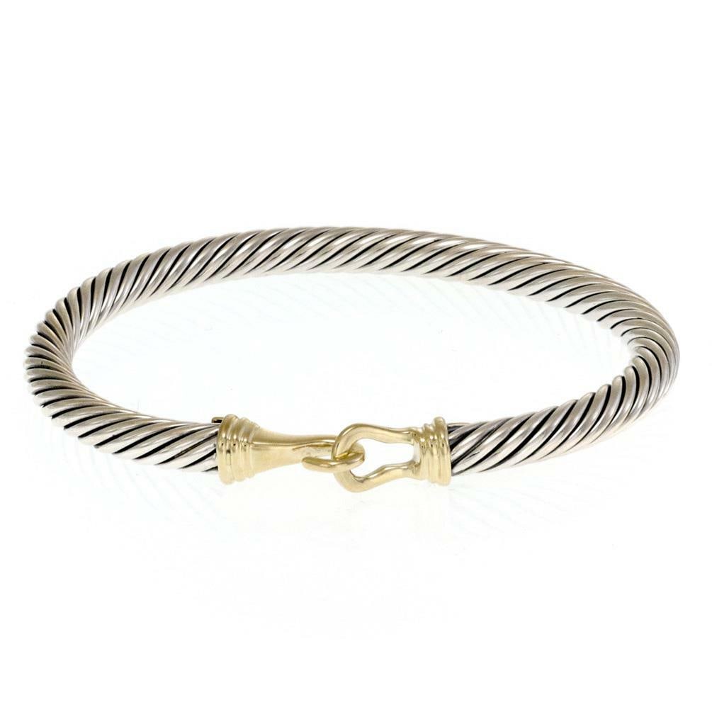 David Yurman 925 Silver 14k Gold Cable Hook Bangle Bracelet: David Yurman 925 Silver 14k Gold Cable Hook Bangle Bracelet Discover the elegance of this authentic David Yurman bangle bracelet, expertly crafted from sterling silver with stunning 14k yellow gold ac
