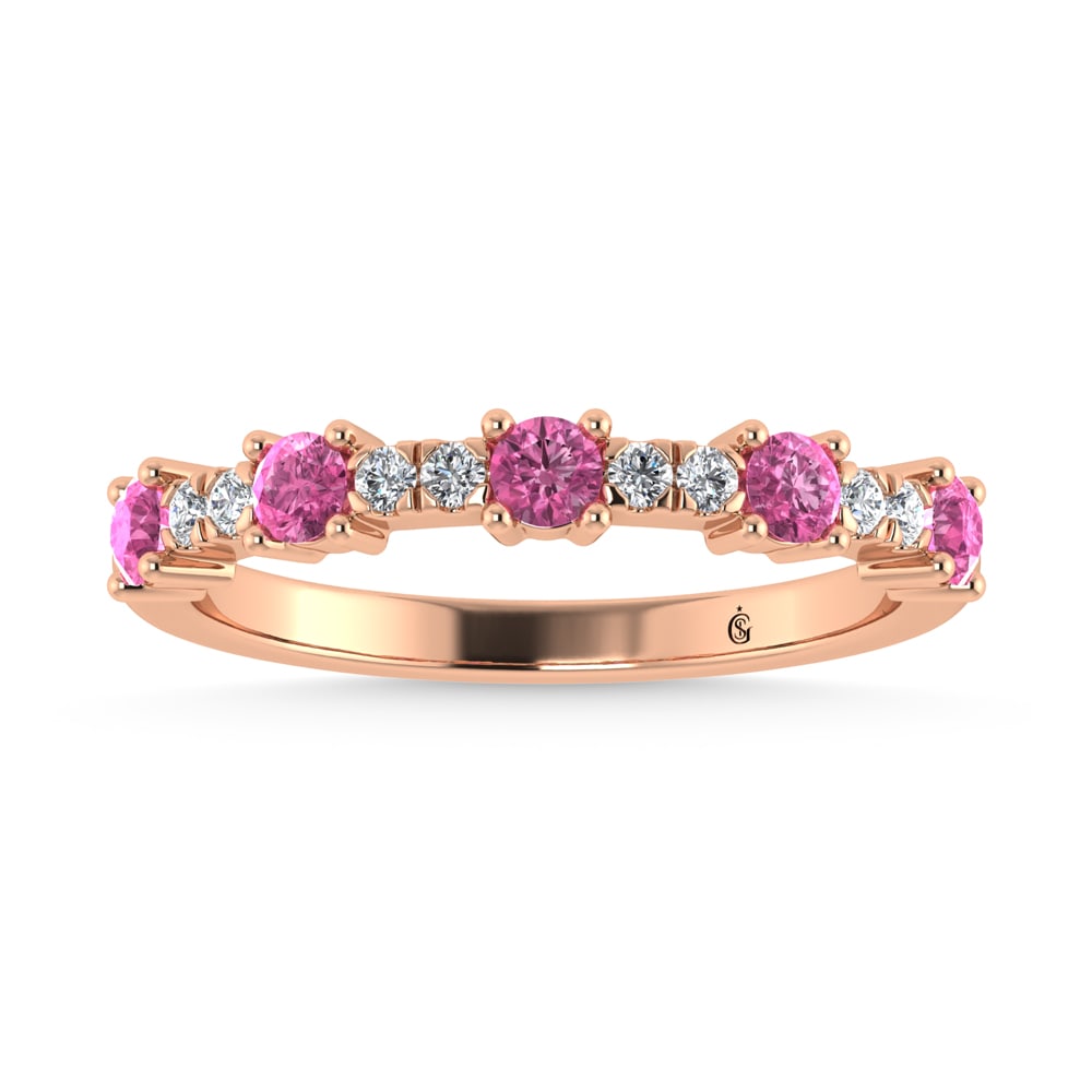 14K Rose Gold Diamond 5/8 Ct. Tw. Alternate Diamond and Pink Sapphire Stackable Band (1 of 4)