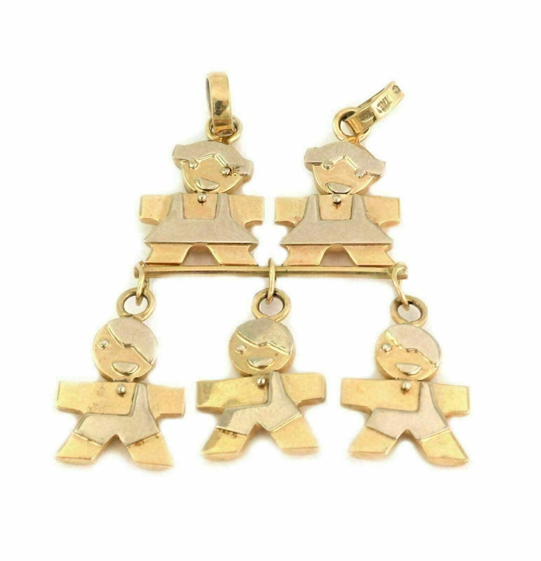 Vintage 14k Yellow Gold Pendant With Five Dangling Children Charms (1 of 4)