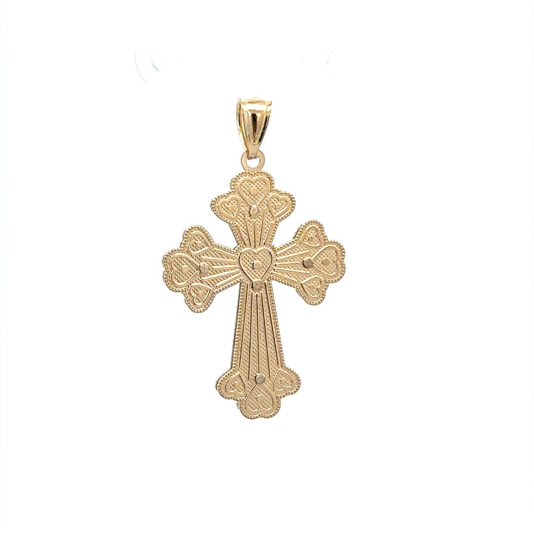 14K Two Tone Gold Heart Reversible Cross Pendant (1 of 4)