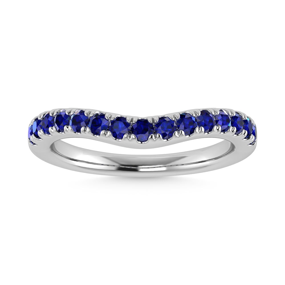 14K White Gold 5/8 Ct.Tw. Blue Sapphire Curve Band: 14K White Gold 5/8 Ct.Tw. Blue Sapphire Curve Band 14k White Gold Stone Color: G-h Stone Clarity: I1 Each ring is presented in standard size 6.5. Complimentary resizing is available between sizes 510