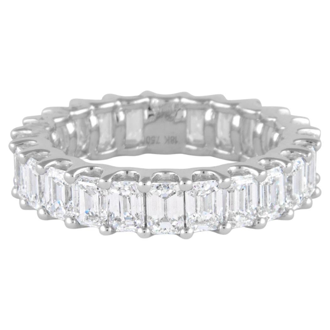3.80ct D-F VVS Emerald Cut Diamond Eternity Band 18k White Gold Size 6 (1 of 5)