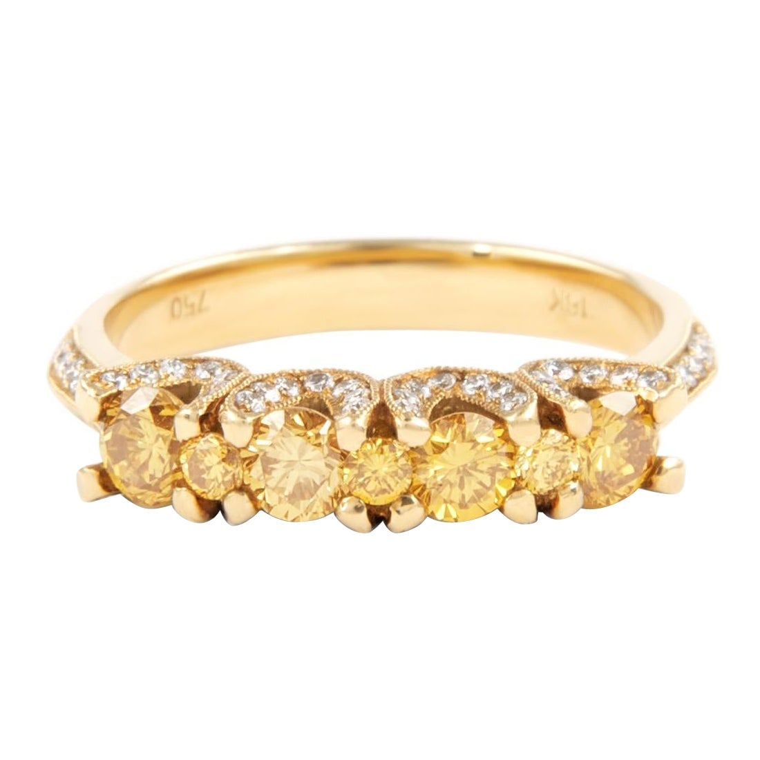 1.07ct Fancy Intense Brownish Greenish Yellow Diamond Ring 18k Two-Tone: 1.07ct Fancy Intense Brownish Greenish Yellow Diamond Ring 18k Two-Tone This stunning cocktail ring features a unique Fancy Intense Brownish Greenish Yellow diamond, weighing 1.07 carats, set in a lux