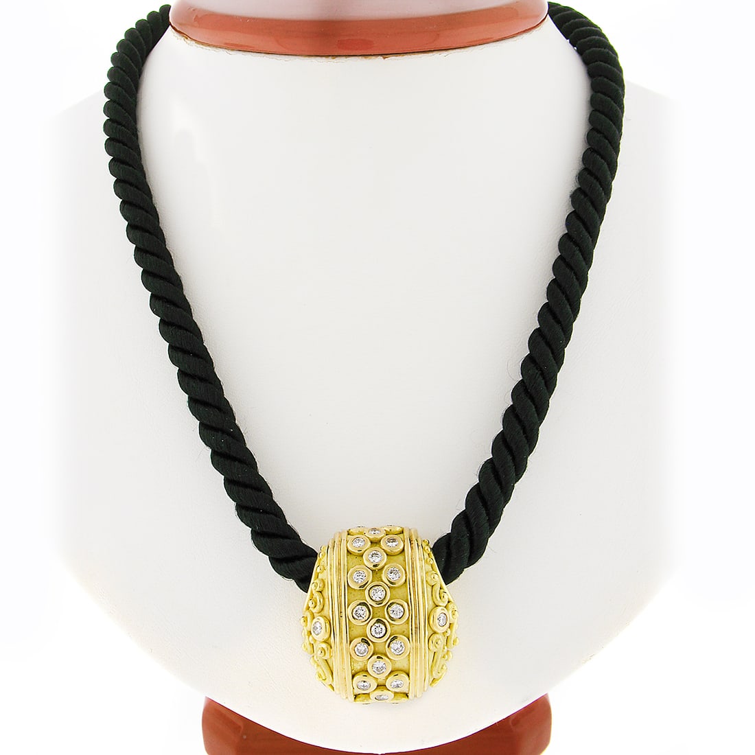 Denise Roberge 18k Gold 2.10ct Bezel Diamond Slide Pendant on Black Silk Cord: Denise Roberge 18k Gold 2.10ct Bezel Diamond Slide Pendant on Black Silk Cord This exquisite pendant necklace by Denise Roberge features a stunning slide design crafted from solid 18k yellow gold. The